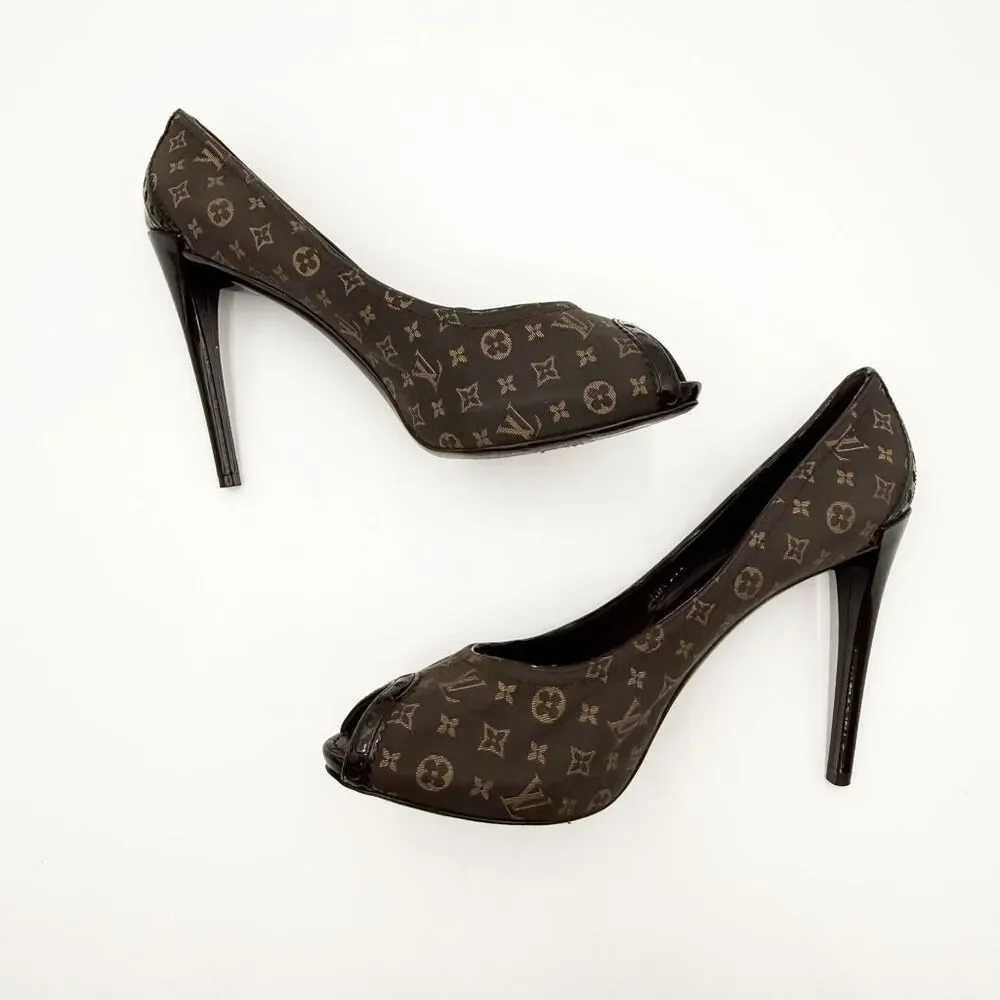 Louis Vuitton LV Monogram Brown Peep Toe Pumps Heels EU 41 US 11 - Picture 7 of 11